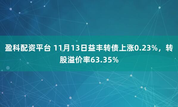 盈科配资平台 11月13日益丰转债上涨0.23%，转股溢价率63.35%